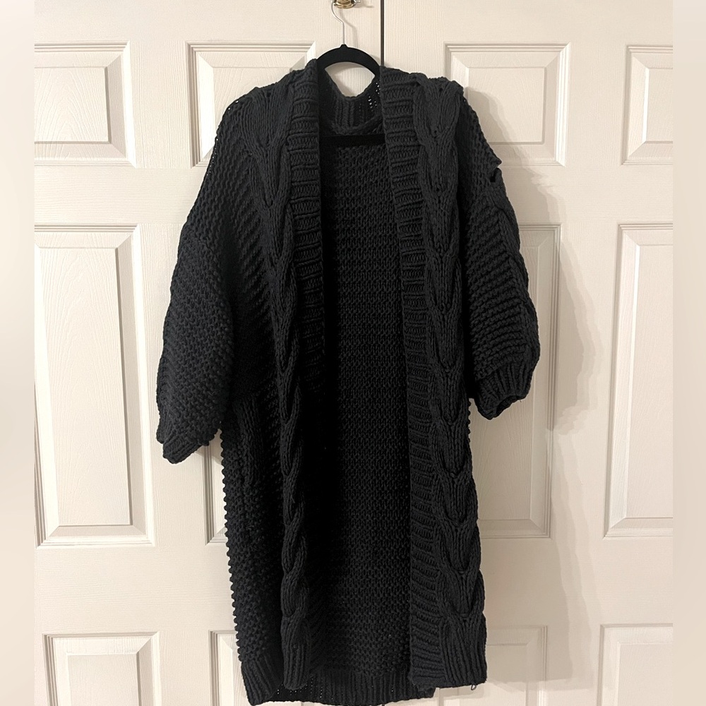 Oversized, hand knit, long open sweater
